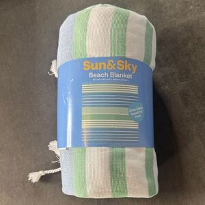 Sun & Sky Striped Beach Blanket Oversized Towel for Two 100% Cotton 60”x60” NEW
